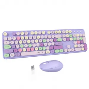 Kablosuz retro renkli klavye ve yuvarlak fare combo seti (mix renkli keycaps) tatlı