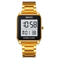 Montre électronique multifonction Skmei, réveil, lumineuse, carrée, bracelet en acier inoxydable pour homme, étanche 5 BAR, montre numérique