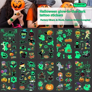 Luminoso Halloween Niños Dibujos animados Resistente al agua Ecológico Tatuaje Pegatinas Juego de 10 piezas para brazo Cara - Product Image 2
