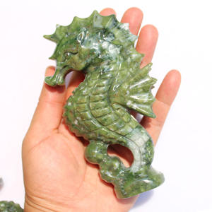 Ippocampo di giada verde naturale intagliato a mano che intaglia il cavalluccio marino animale di cristallo per la decorazione - Product Image 3