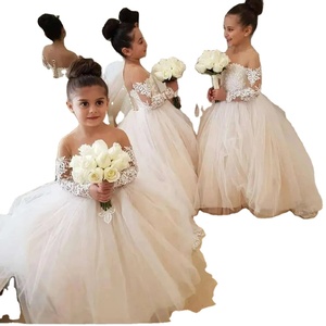 Illusion Puffy Lace Lovely Flower Girl Vestidos para bodas Vestidos de graduación <span class=keywords><strong>Manga</strong></span> larga Niños Cumpleaños Vestido de comunión - Product Image 4