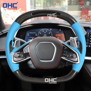 Volant chauffant en fibre de carbone avec LED pour Chevrolet <span class=keywords><strong>Corvette</strong></span> C8 2020-2025, ligne orange/bleue/rouge, avec poignées et palettes, en stock aux États-Unis - Product Image 4