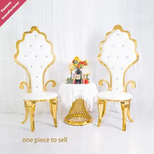 Cheap price luxury royal stainless steel gold metal frame high back wedding chair hotel banquet dining chair