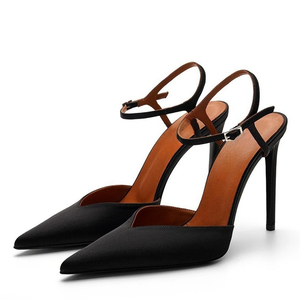 Women Ankles Strap Satin <b>Shoes</b> High Heels Pumps Dress Pointed Toe Big Size 45 Wide Fit Sandals - Product Image 4