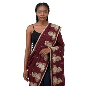 Châle en coton pour femme, brodé floral, bordure perlée, léger, respirant, hijab ethnique modeste, élégant pour le quotidien - Product Image 1