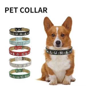 Collar Personalizado para Perro y Gato, Elegante y Sencillo, de Cuero PU con Pedrería, Impermeable, con Patrón Impreso y Letras Personalizadas - Product Image 1