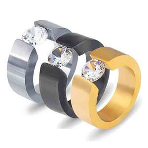 Diamond <b>Ring</b> 8MM Round Brilliant Cut <b>Titanium</b> Steel Open Face Geometric Shape Women's Everyday Wear - Product Image 1