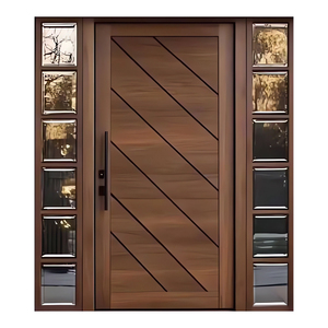 Puerta de Entrada Abatible de Madera Sólida Escandinava de Lujo Personalizada GA-37L con Diseño Ranurado y Panel Lateral de Vidrio para Apartamento y Villa - Product Image 3