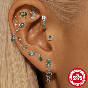 Aquatic Agate Wholesale Fashion S925 Silver New Arrival Jewelry <strong>Moss</strong> Agate Stud Piercing Earrings for Women - Product Image 2