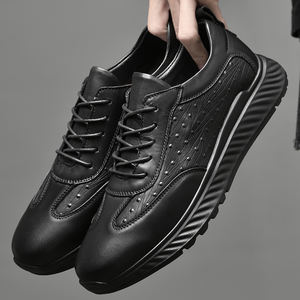 男性用ランニング最小限の靴ウォークジョガージョギングスニーカー牛本革中空エアホールアスレチックロートップレースアップスポーツ - Product Image 4