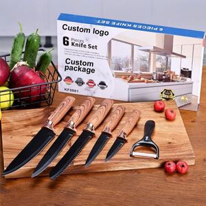 Nouvel ensemble de 6 couteaux de cuisine professionnels en acier inoxydable Swiss Line avec manche en bois et coffret cadeau - Product Image 1