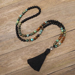 Occhio di tigre naturale pietra africana perline 108 Mala cristallo preghiera perline <span class=keywords><strong>collana</strong></span> maglione fatto a mano catena gioielli da <span class=keywords><strong>uomo</strong></span> con nappa - Product Image 5
