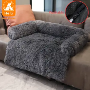 Sofa anjing kucing bantal panjang, tempat tidur hewan peliharaan dapat dilepas bantal mewah kustom tempat tidur anjing besar lembut