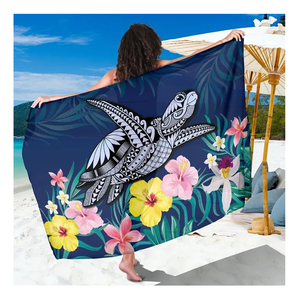Hawaii colorido hibisco tortuga Polinesia mujeres Sarong <span class=keywords><strong>Beach</strong></span> Cover up Sarong traje de baño Pareo Wrap gasa bufanda para traje de baño - Product Image 1