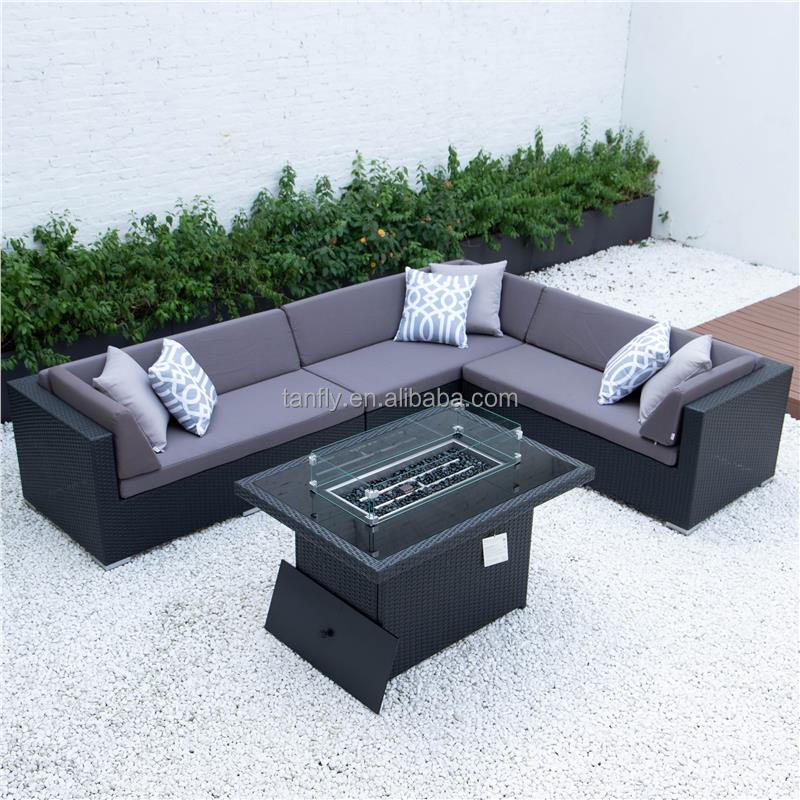 Patio Garden Outdoor Furniture Sets With Fire Pit Table Modern Rattan Sofa Waterproof Sectional Sofa Set