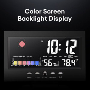 <b>Digital</b> Alarm <b>Clock</b> Multifunction Weather Station Time Temperature Humidity Display <b>Clock</b> with Sound Control for Indoor Outdoor - Product Image 3