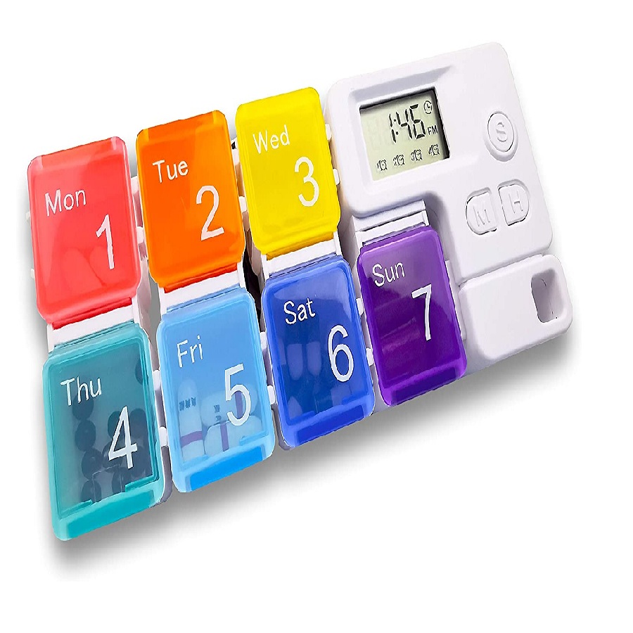 Promotion bottle timer lock dispenser timing alarm travel for self-timer weekly organizer electronics pill box 7 day