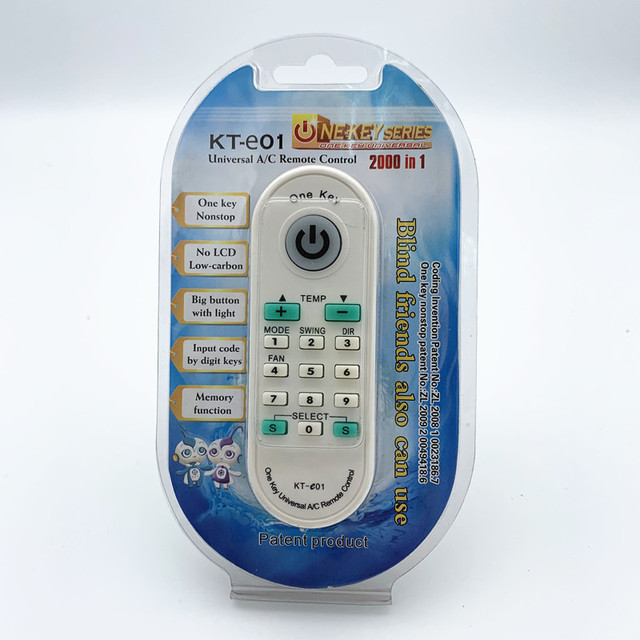 One Key Universal Air Conditioner Remote Control 2000 Codes in 1 KT-E01 Also Suit for Blind Friends