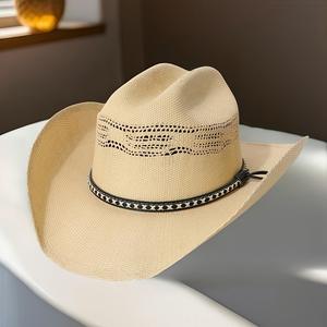 Alta calidad nueva playa a granel gran diseñador tejido a mano mujeres vaquero vaquera verano Natural borde deformado <span class=keywords><strong>Sombrero</strong></span> vaquero <span class=keywords><strong>sombrero</strong></span> de paja - Product Image 1