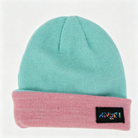 Bonnet tricoté réversible bicolore à revers, double couche, en acrylique, pour l'hiver, avec patch tissé personnalisé et logo coloré