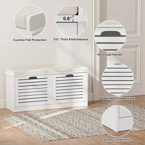 Puerta de entrada de estilo francés, impermeable, <span class=keywords><strong>cerrado</strong></span>, <span class=keywords><strong>banco</strong></span> para zapatos sentado, patio de juegos, estante de almacenamiento de zapatos de madera blanca, gabinete con 2 cajones abatibles - Product Image 4