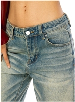 ODM OEM botte droite en denim à taille haute et à imprimé vintage botte de singe élastique personnalisée Wah moustache brodée bouton de rivet sexy