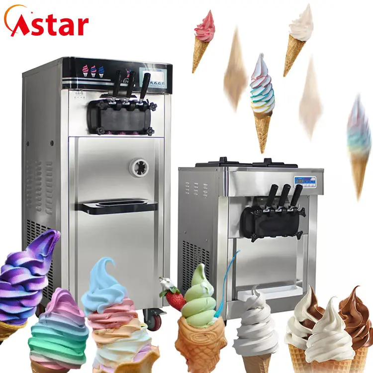 Ice Cream Machine Stainless Steel 3 Flavors Commercial Soft Ice Cream Machine