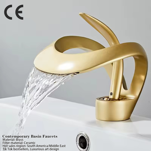 Grifo de Lavabo Moderno Artístico Tipo Cascada, de Latón Pulido, con Monomando de Cerámica, Montaje en Cubierta, el Más Vendido en TikTok - Product Image 1