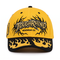 Gorra de Béisbol Personalizada de Alta Calidad, 6 Paneles, Amarilla y Negra, Visera Curva, Logotipo Bordado con Llama, Unisex para Adultos, Venta al Por Mayor, OEM, ODM