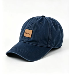 OEM Custom Trendy Vintage Baseball <b>Cap</b> Washed Cotton 5-Panel Leather Patch Unstructured Design Adjustable Metal Buckle Closure - Product Image 2