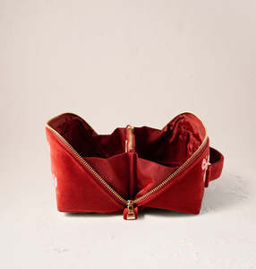 Organisateur de maquillage de voyage à motifs, trousse de toilette, sac à cosmétiques en velours de qualité supérieure avec nœud brodé - Product Image 2