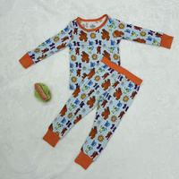 Ensemble pyjama barboteuse à manches longues en fibre de bambou, imprimé motif safari, service OEM, logo personnalisé, délai de livraison d'échantillon de 7 jours