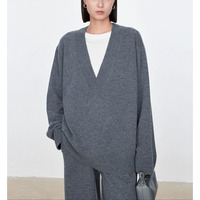 Ensemble pull et robe en coton cachemire gris élégant et décontracté pour femme, col en V, tricoté, style OEM