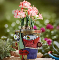 Pot de fleurs en résine abstraite personnalisé pots de fleurs pour l'extérieur pot de plantes à tête colorée