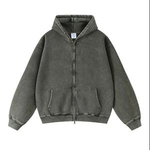 Fournisseur de sweats à capuche en coton de haute qualité à épaules tombantes pour hommes, sweats à capuche délavés vintage, patchs, effet délavé au soleil, fermeture éclair, sweats à capuche lavés - Product Image 1