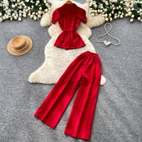 Setelan Wanita 2 Pcs Gaya Elegan Dewasa Ringan, Setelan Dua Potong Kerah Lipat dengan Ikat, Setelan Kerja Wanita, Kerah Berikat, Model Ramping, Setelan Modis