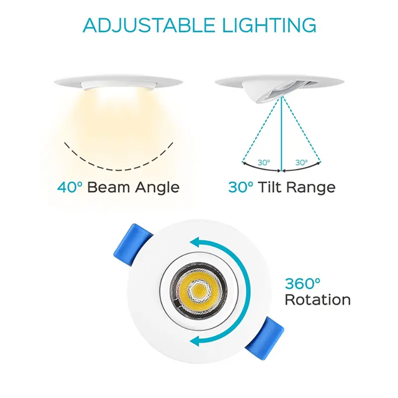 Etl 2 Inch Directional Recessed Led Can Gimbal Light Fixture Adjustable Angle Downlight Dimmable Led Gimbal Can Lights