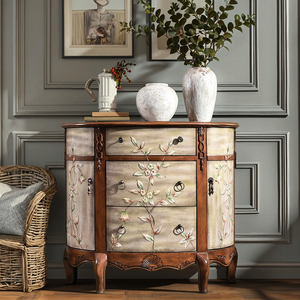 Mueble Auxiliar Semicircular de Madera Maciza de Estilo Retro Americano Moderno para el Hogar, Pasillo, Dormitorio, Entrada Pequeña, Sala de Estar - Product Image 2