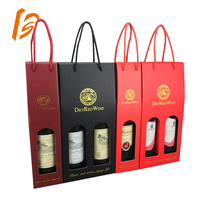 De lujo de 1 o 2 botellas de vino de vidrio caja de embalaje de papel de impresión de logotipo personalizado de regalo de cartón caja de vino con mango