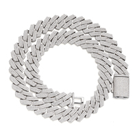 Chaîne cubaine Miami épaisse de 16 mm, sertie de pierres, trois rangées, grosse chaîne lourde, style rappeur, chaîne cubaine en zircon cubique, collier