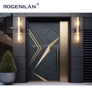 Cửa ra vào an ninh bằng nhôm nguyên khối chạm khắc 3D, cửa đôi xoay trung tâm có kính cho nhà ở - Product Image 3