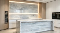 Quartzite naturel gris clair avec des veines ondulées foncées pour mur, sol, comptoir de salle de bain
