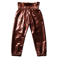 Pantalon de jogging d'automne en papier pour fille, sac de taille en papier pour fille, pantalon en cuir pour enfant, pantalon en tissu PU pour bébé de 0 à 16 ans, vente en gros