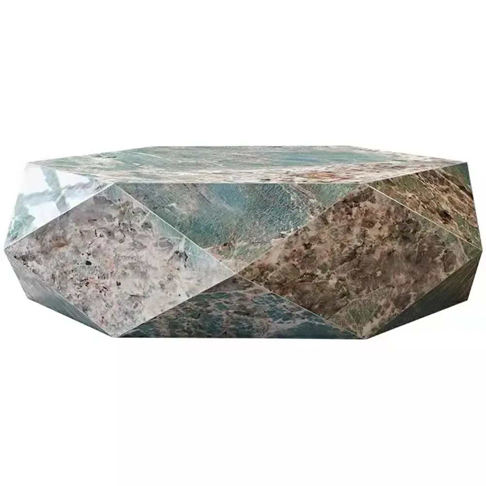 High-End Hotel Nordic Luxury Green Rock Coffee Table Green Wrought iron Marble Coffee Table