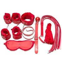 Vente en gros 7PCS menottes en cuir PU pinces à mamelon Gag fouet corde fétiche outils Sexy Cosplay sangles de retenue Flirt Kit de jeu BDSM