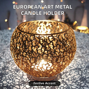 เชิงเทียนโลหะสไตล์ยุโรป ของตกแต่งบ้านแนวศิลปะสร้างสรรค์  ภาชนะใส่เทียนขนาดเล็ก โคมไฟสำหรับคริสต์มาส - Product Image 2