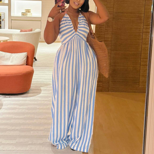 Combinaison sexy à rayures, col halterneck, col en V pour femmes, tendance - Product Image 3