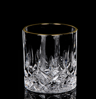 Verre à shot en cristal de luxe N21 à côtés droits, bord doré, base à motif étoilé, style Old Fashioned, compatible micro-ondes, idéal pour les mariages