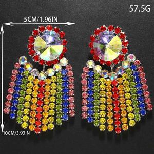 Boucles d'oreilles bohèmes romantiques Sue, couleurs exagérées, strass, style européen américain, classiques, tendance, pendantes, bijoux de personnalité - Product Image 3