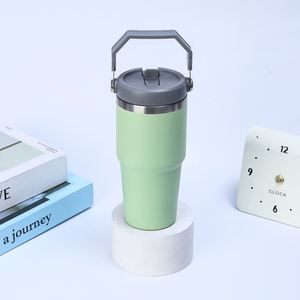 Gobelet de voyage isotherme avec poignée, 20oz 30oz, à double paroi, avec couvercle et paille, antidérapant, pour les déplacements - Product Image 6